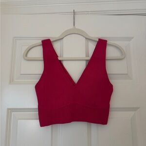 Aritzia Vibrant Pink Women's V-Neck Crop Top